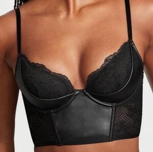 NWT Victoria's Secret Faux Leather Fishnet Corset Bra, 32B